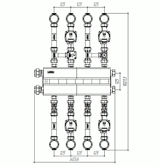 Обвязка коллектора отопления на 4 контура с насосными группами до 100 кВт - TU-MK100-4 (анонс)