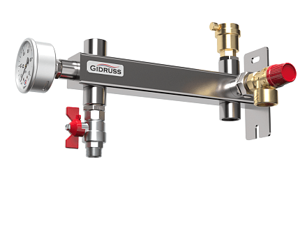 Группа безопасности для отопления под расширительный бак до 35 л BKSS-35-15-3W (Aisi 304, в к-те: предохр. клапан Watts ½″ на 3 бар, манометр, воздухоотводчик)