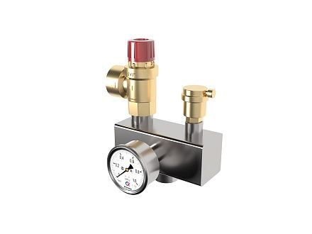 Группа безопасности котла до 200 кВт 3 бар BSGSS-200W (нерж. сталь AISI 304, предохранительный клапан Watts 1", воздухоотоводчик)