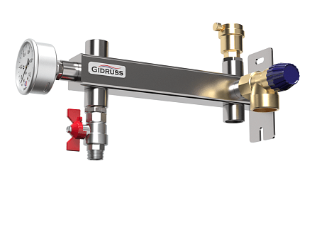 Группа безопасности бойлера 300-400 л консольная под расширительный бак до 35 л BKSS-35-20-6 (Aisi 304, в к-те: предохр. клапан ¾″ на 6 бар, манометр, воздухоотводчик)