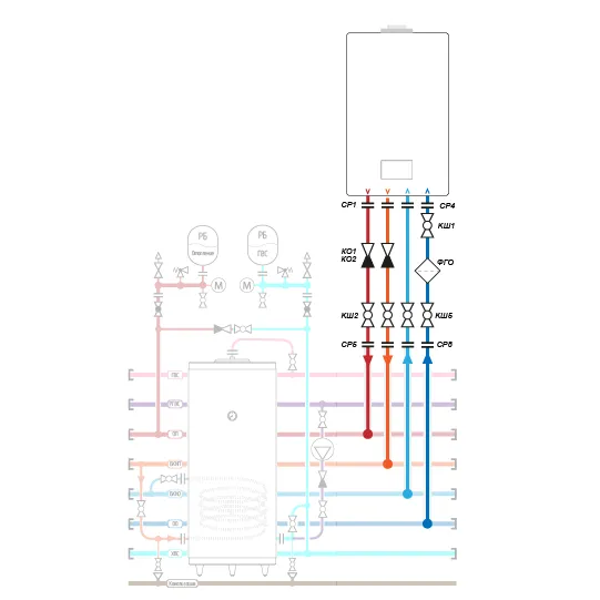 Анонс схемы обвязки настенного одноконтурного котла эконом-вариант H-BP-06