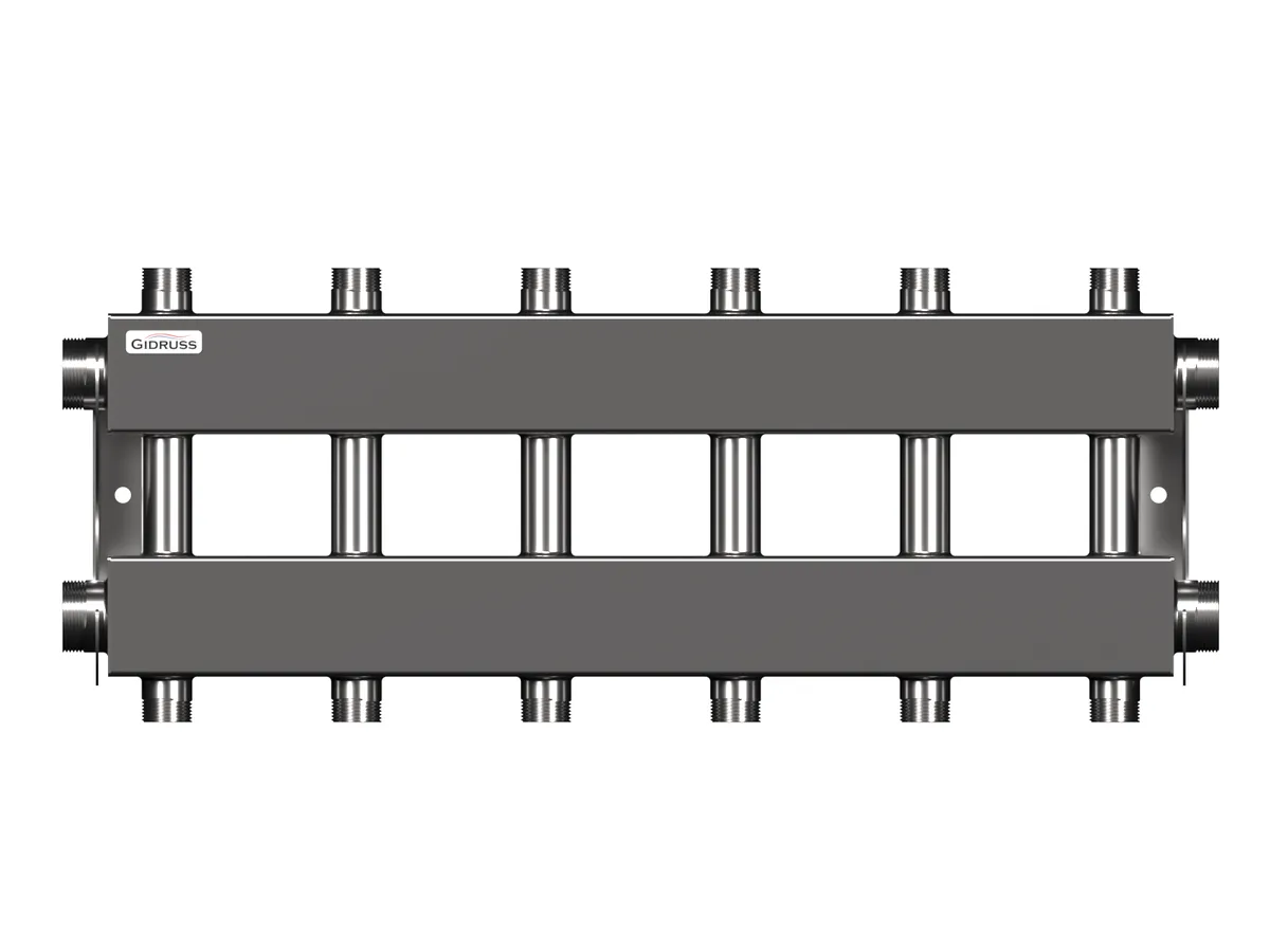 Нержавеющий коллектор для отопления на 6 - 7 потребителей dn25 (вход dn40) - MKSS-150-6DUx25