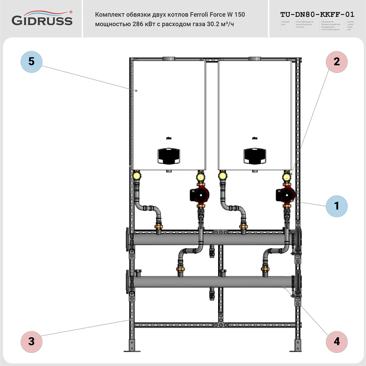TU-DN80-KKFF-01 - Обвязка 2 котлов Ferroli Force W TU-DN80-KKFF-01 - Обвязка 2 котлов Ferroli Force W