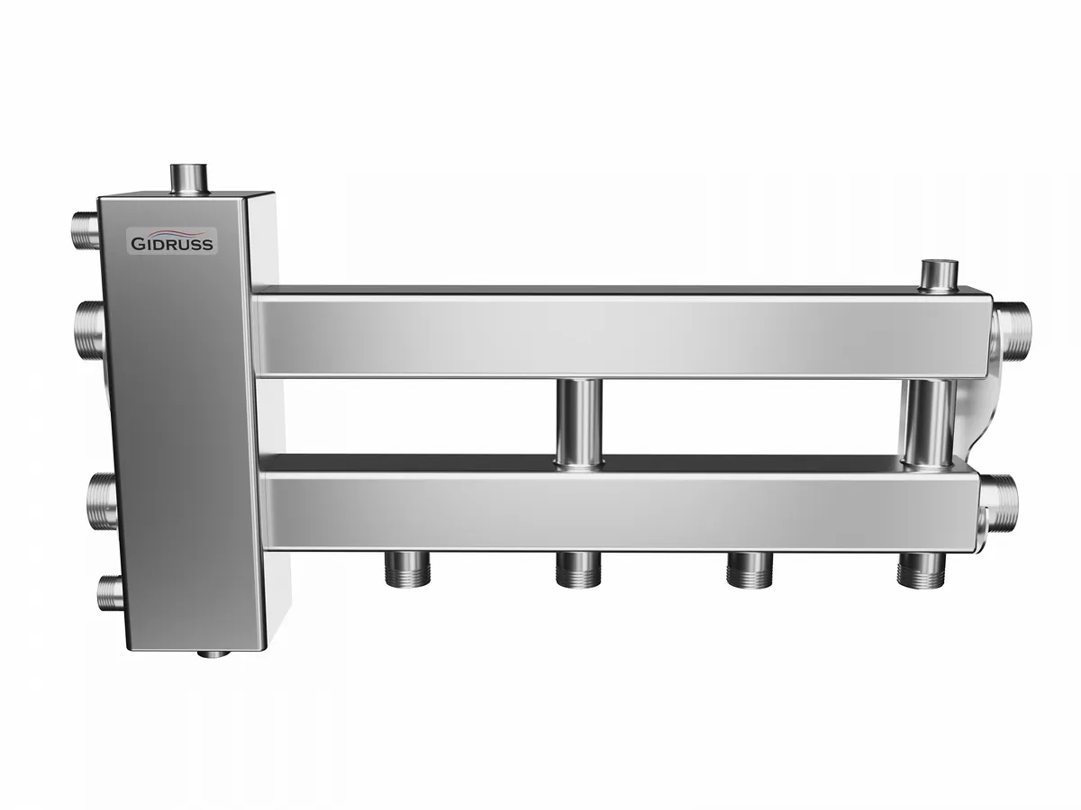 Коллектор с гидрострелкой на 2 контура (2+1) нержавеющая сталь AISI 304 Коллектор с гидрострелкой на 2 контура (2+1) нержавеющая сталь AISI 304