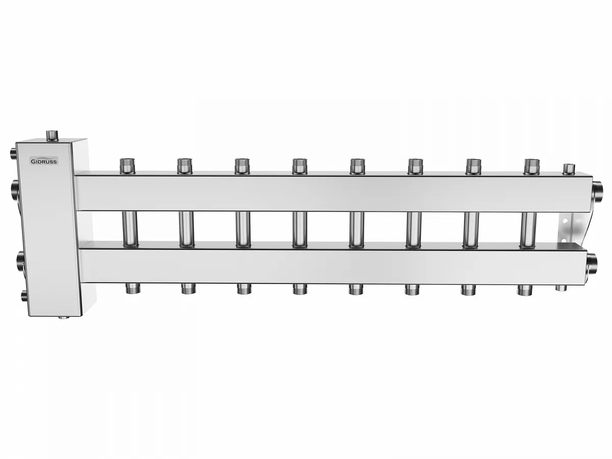Нержавеющий коллектор с гидрострелкой на 8 - 9 контуров BMSS-150-9DU