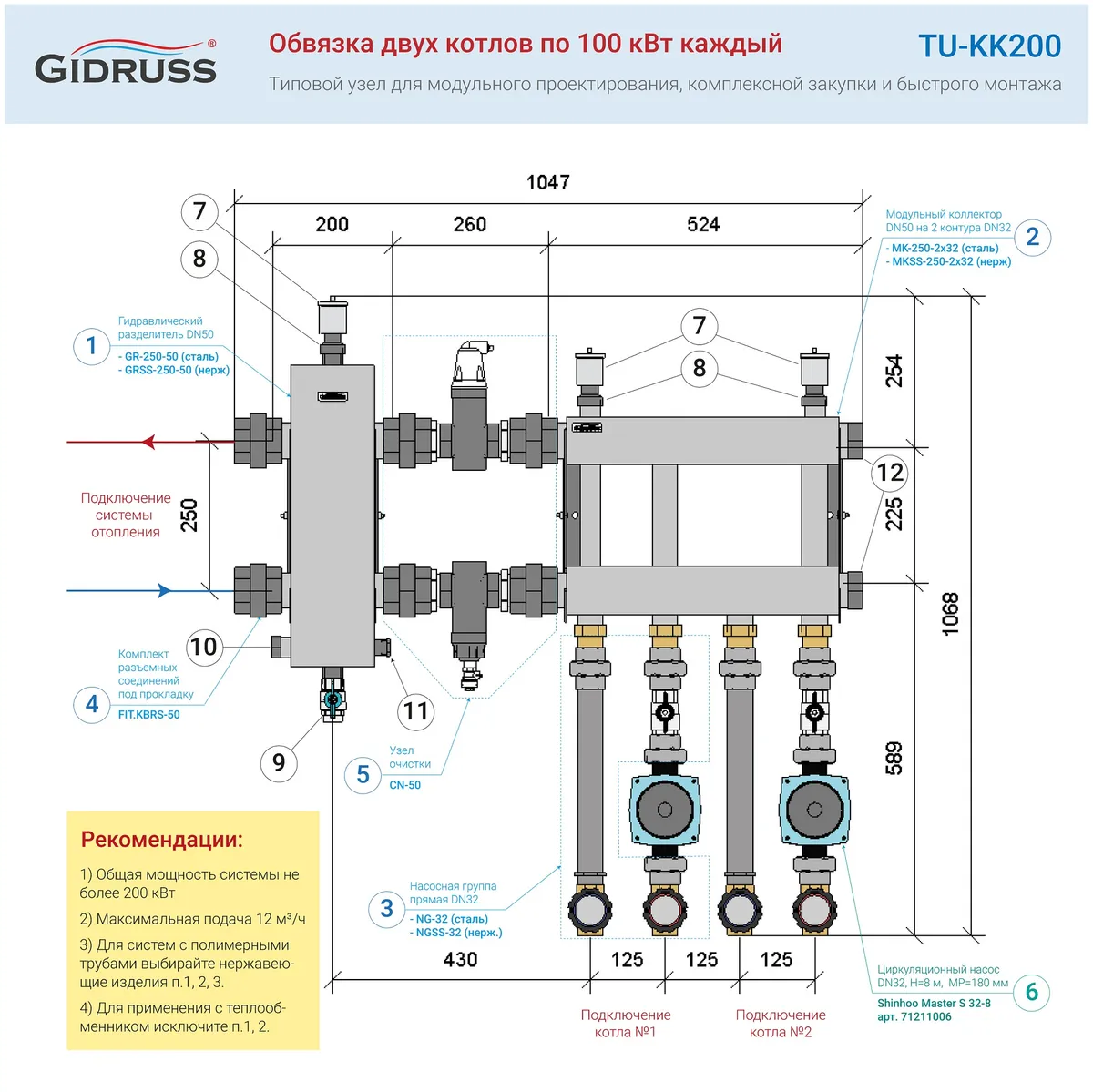 Комплект обвязки обвязки двух котлов до 200 кВт