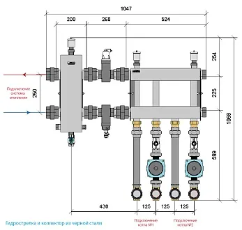 Стальная обвязки двух напольных котлов до 100 кВт