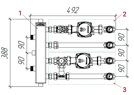 Подойдет для любого настенного котла до 30 кВт с подключениями 3/4 дюйма